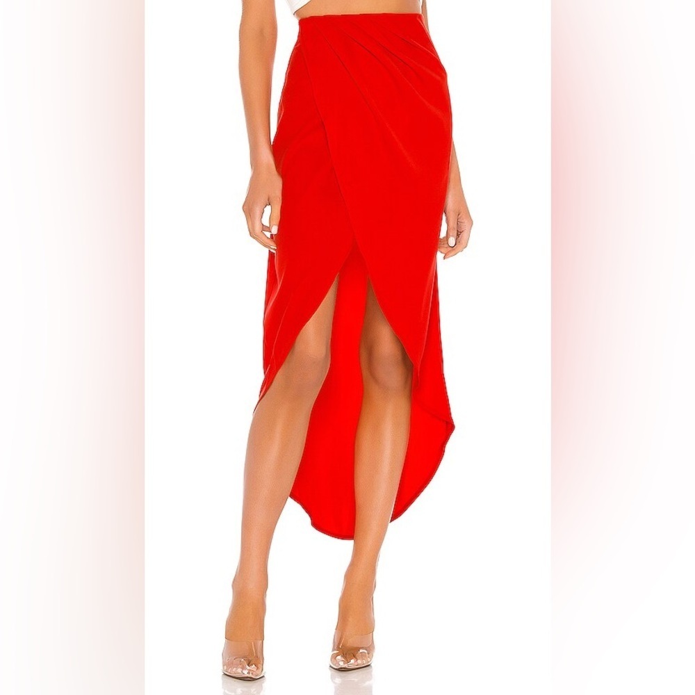 SUPERDOWN Revolve Red Arielle Slit Surplice High Low Maxi Skirt Size XS